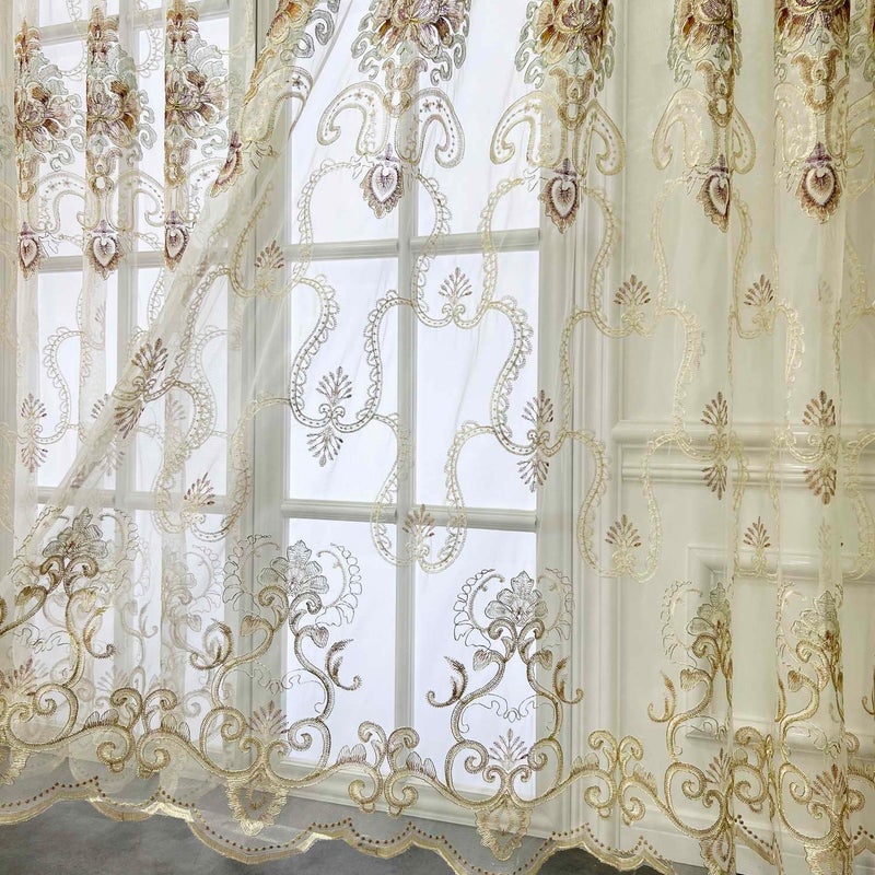 WPKIRA Exquisite European Embroidered Floral Sheer Curtains Rod Pocket Transparent Voile Window Treatment Drapes for Living Room/Hall/Villa Room Decoration Tulle Curtain 1 Panel W40 x L84 inch - Image 3